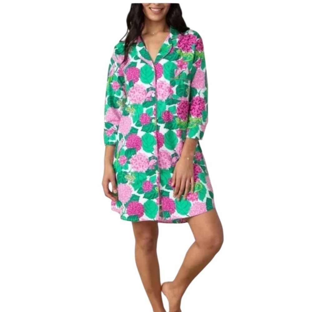 Print Fresh Tropical Floral Shirt Dress Sleep Dress Pyjamas oversized Small